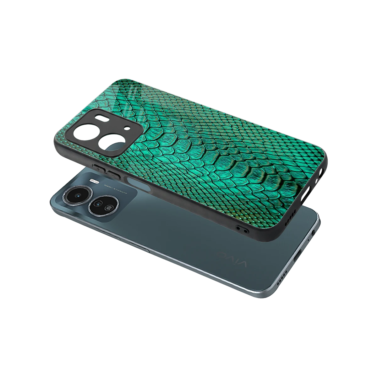 Croco Emerald sleek vivo y16 cover with tempered glass back and TPU edges