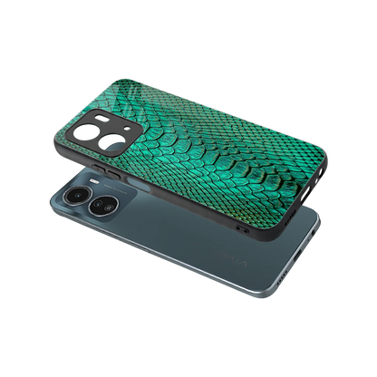 Croco Emerald sleek vivo y16 cover with tempered glass back and TPU edges