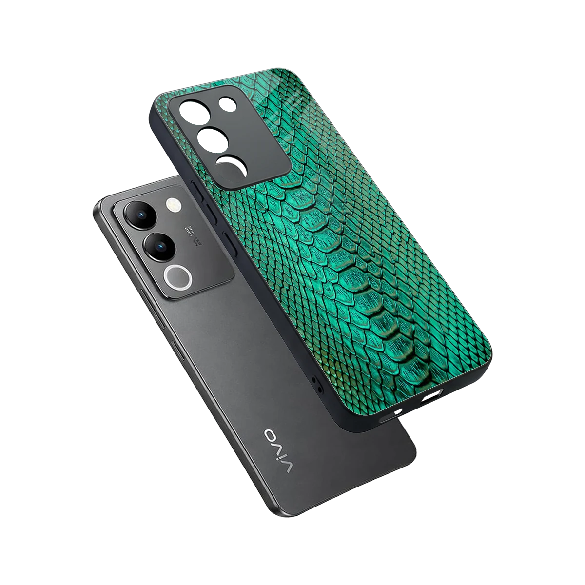 Croco Emerald sleek vivo y200 5g cover with tempered glass back and TPU edges