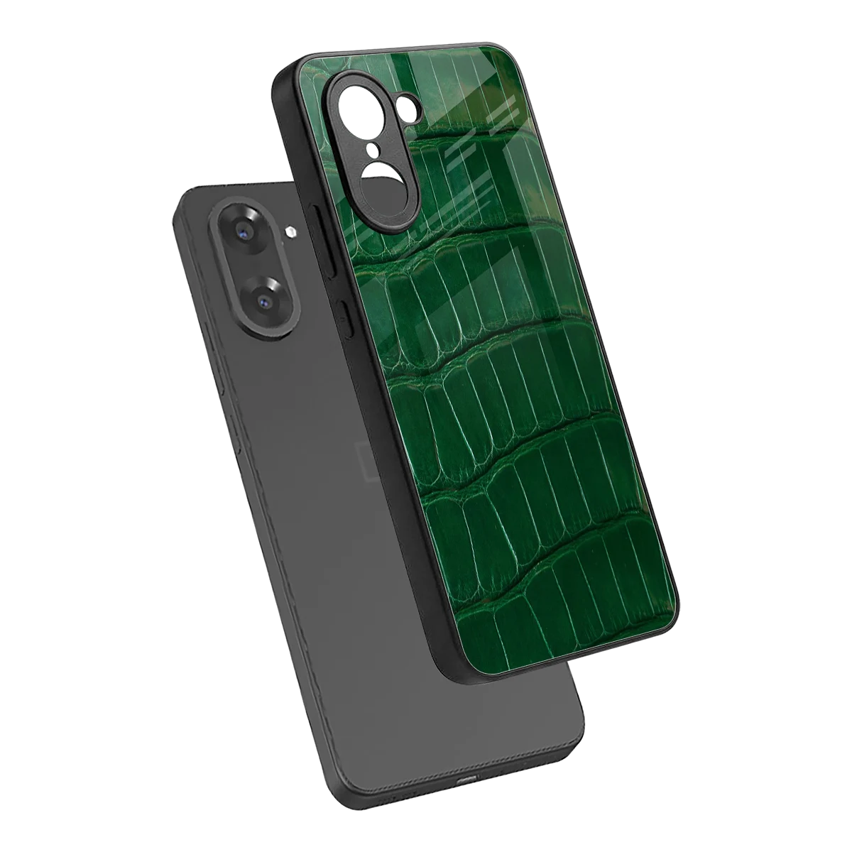 Croco Green sleek oneplus nord ce5 5g cover with tempered glass back and TPU edges