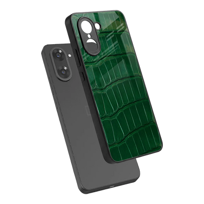 Croco Green sleek oneplus nord ce5 5g cover with tempered glass back and TPU edges