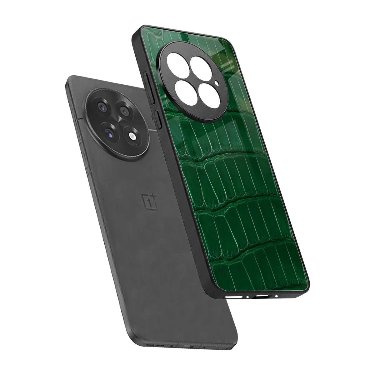Croco Green sleek oneplus 13 cover with tempered glass back and TPU edges