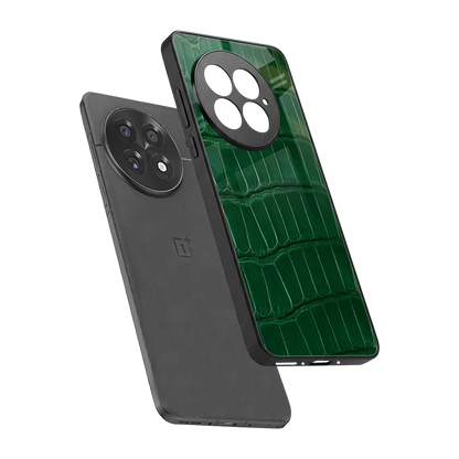 Croco Green sleek oneplus 13 cover with tempered glass back and TPU edges