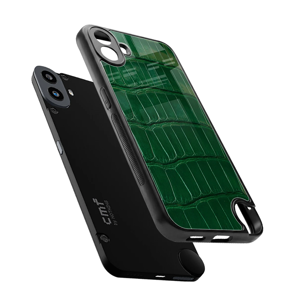 Croco Green sleek cmf nothing phone 1 cover with tempered glass back and TPU edges