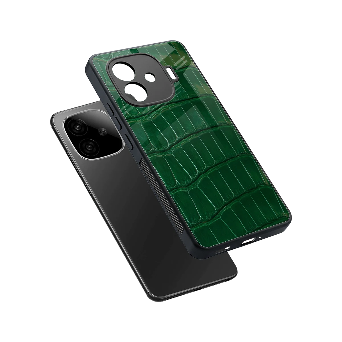 Croco Green sleek iqoo neo 10r 5g cover with tempered glass back and TPU edges