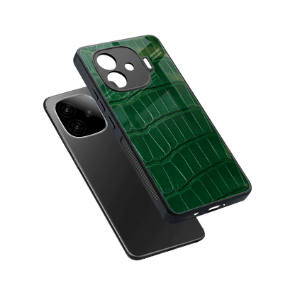Croco Green sleek iqoo neo 10r 5g cover with tempered glass back and TPU edges
