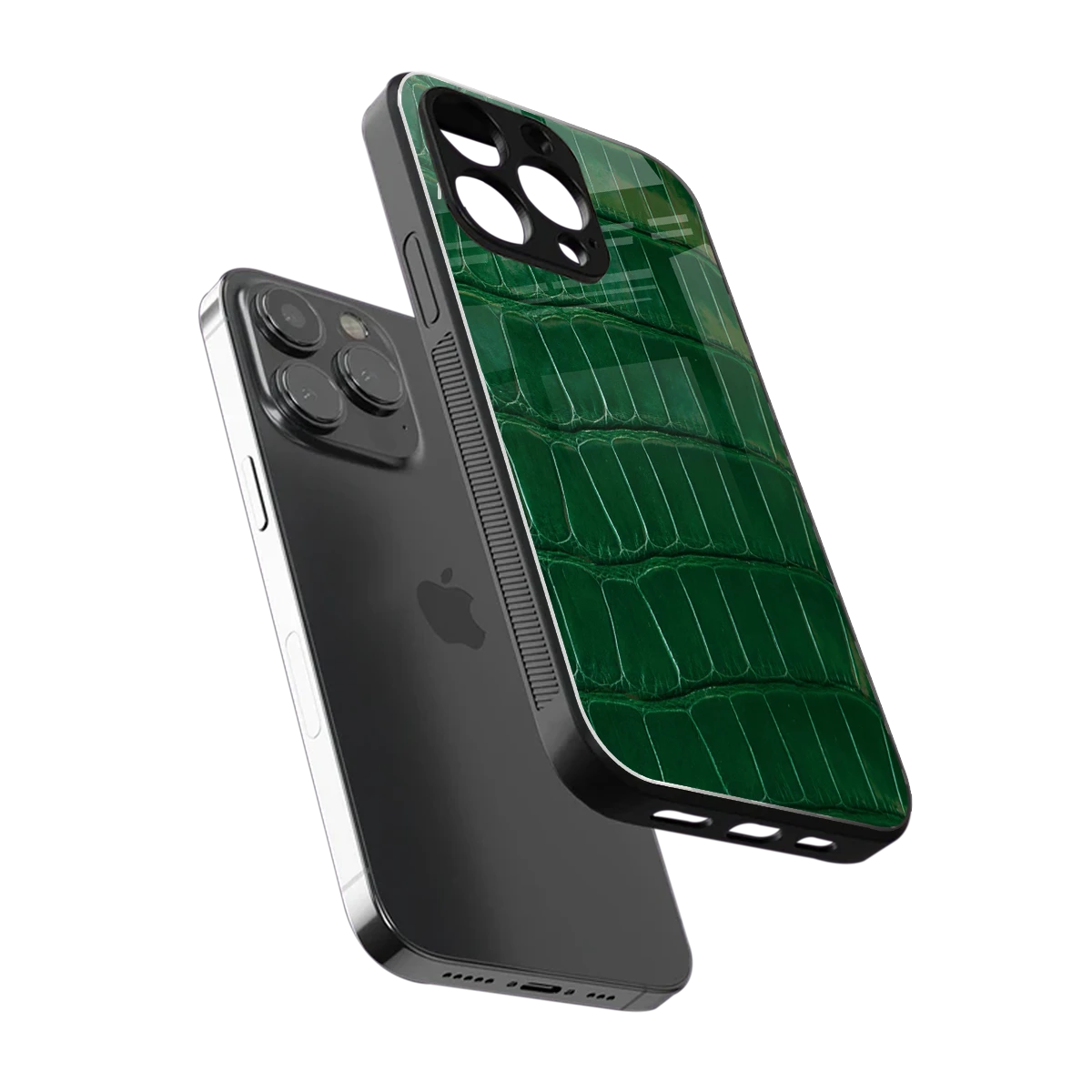 Croco Green sleek iphone 13 pro cover with tempered glass back and TPU edges