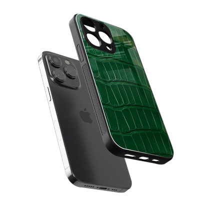 Croco Green sleek iphone 13 pro cover with tempered glass back and TPU edges