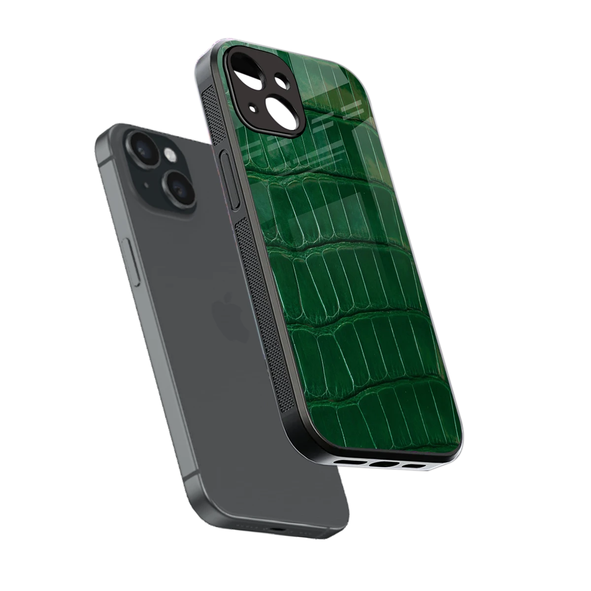 Croco Green sleek iphone 13 cover with tempered glass back and TPU edges