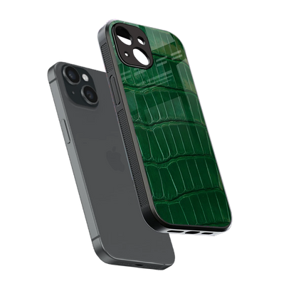 Croco Green sleek iphone 14 cover with tempered glass back and TPU edges