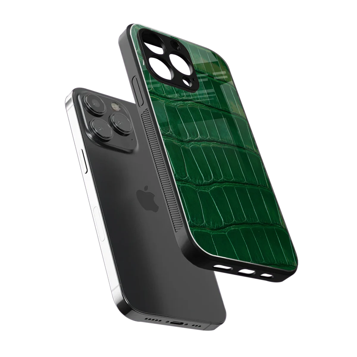 Croco Green sleek iphone 16 pro max cover with tempered glass back and TPU edges
