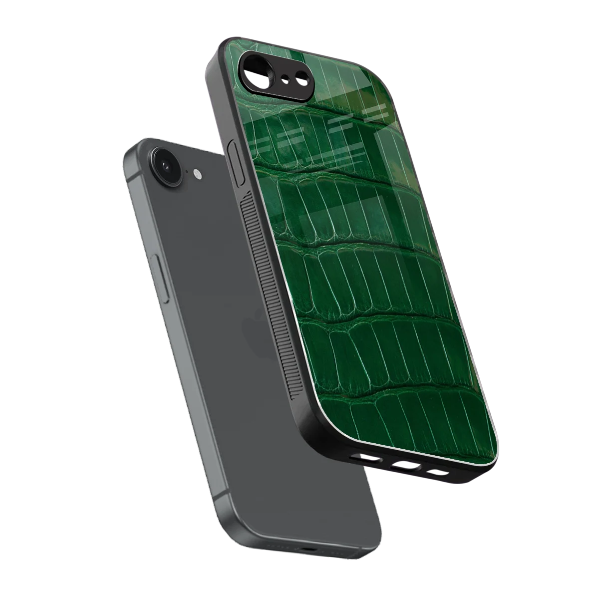 Croco Green sleek iphone 16e cover with tempered glass back and TPU edges