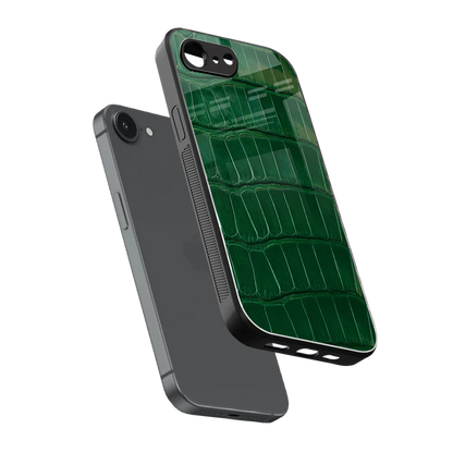 Croco Green sleek iphone 16e cover with tempered glass back and TPU edges