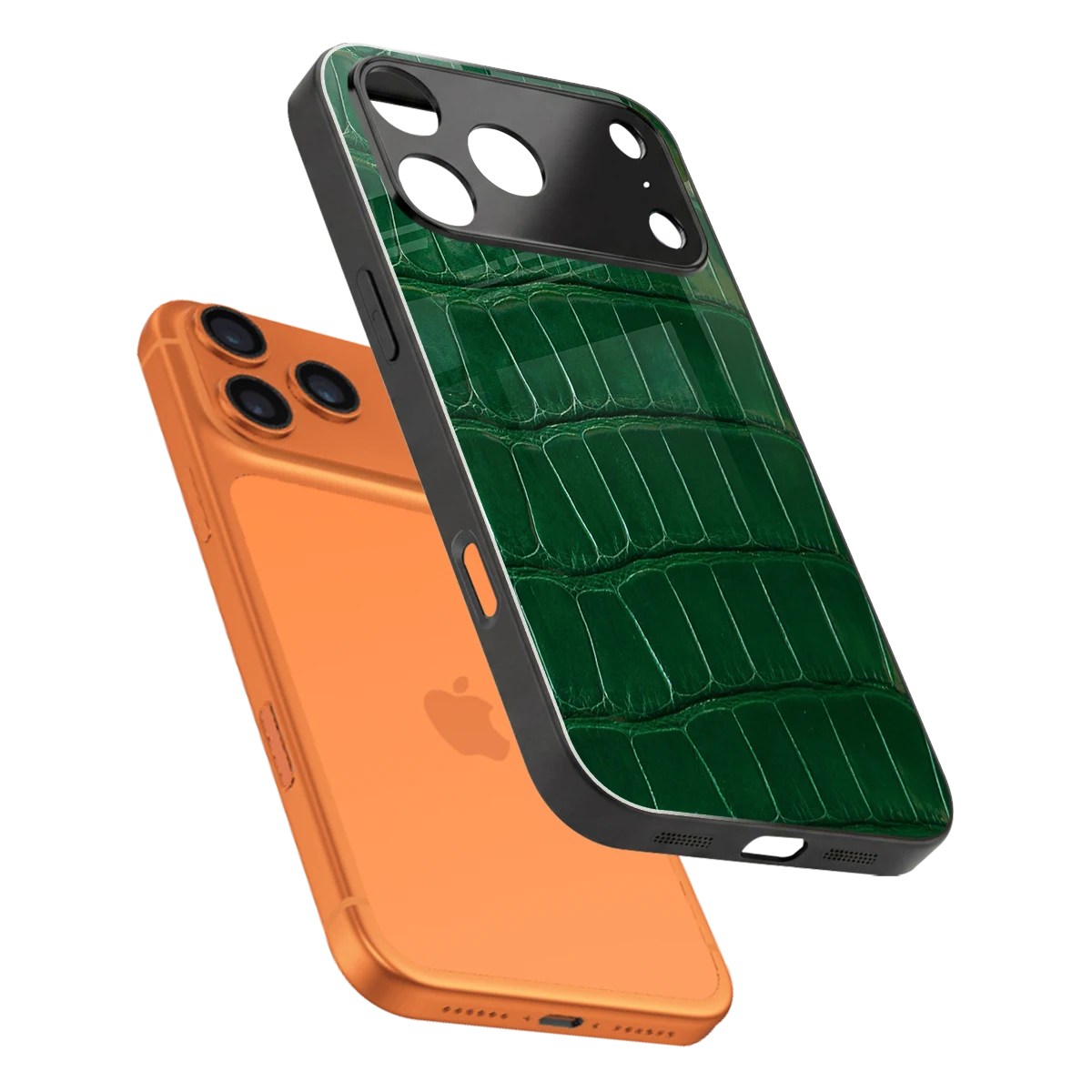 Croco Green sleek iphone 17 pro max cover with tempered glass back and TPU edges