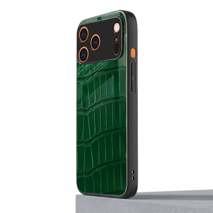 Croco Green iphone 17 pro max mobile cover | shockproof glass phone case