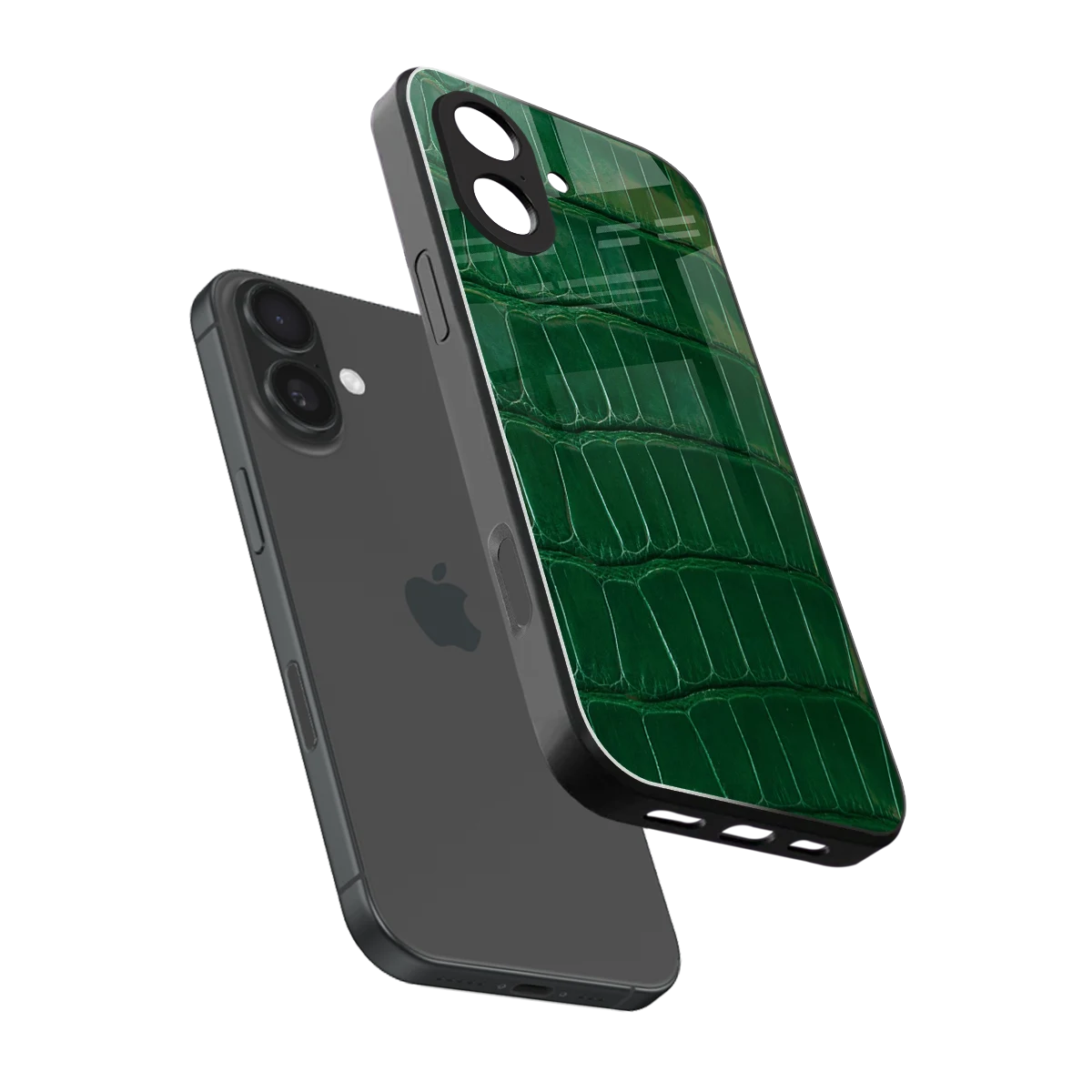Croco Green sleek iphone 17 cover with tempered glass back and TPU edges