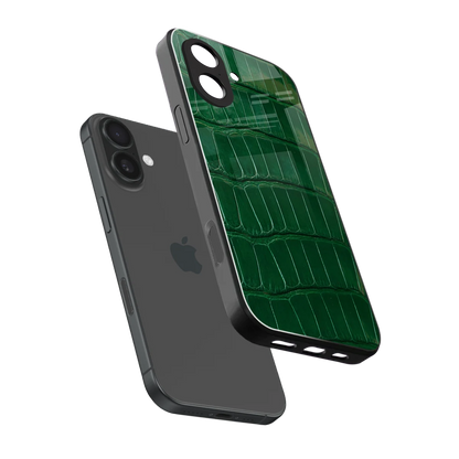 Croco Green sleek iphone 17 cover with tempered glass back and TPU edges