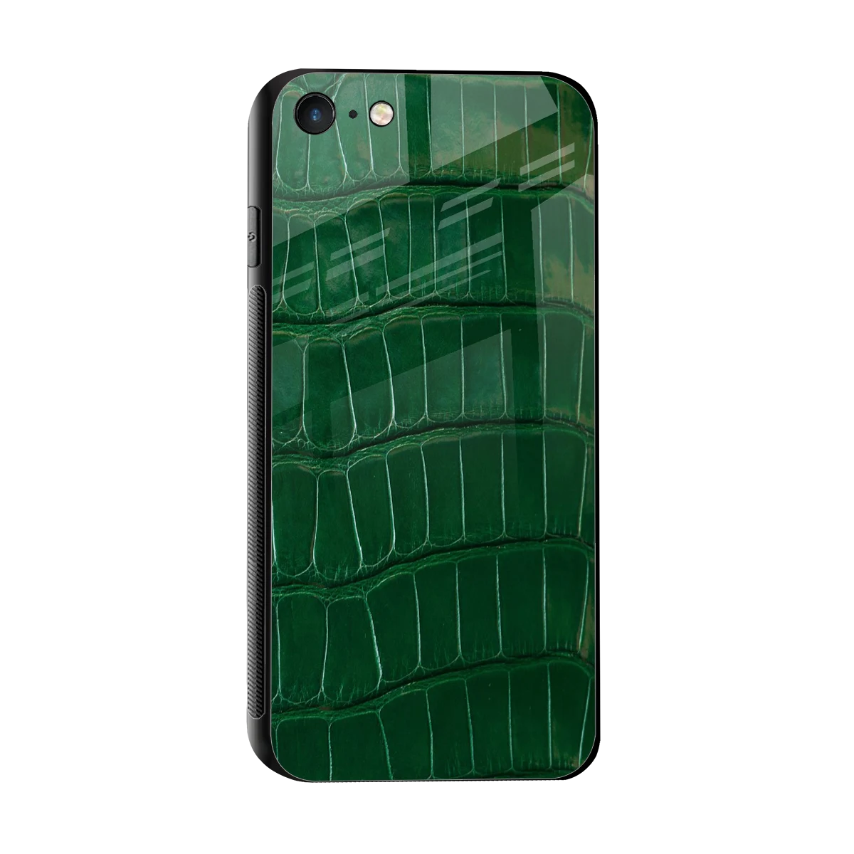 Croco Green sleek iphone 7 cover with tempered glass back and TPU edges