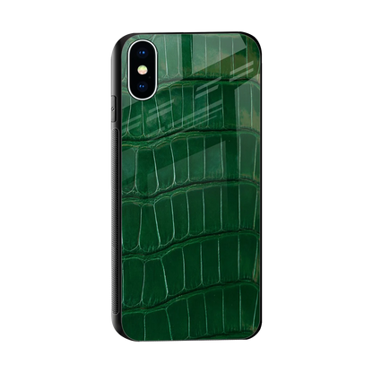 Croco Green sleek iphone x cover with tempered glass back and TPU edges