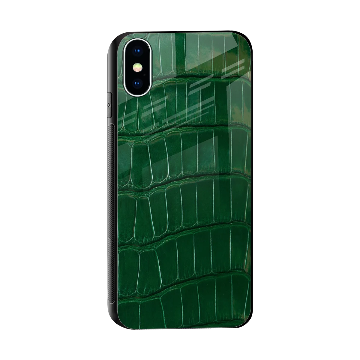 Croco Green sleek iphone xs cover with tempered glass back and TPU edges