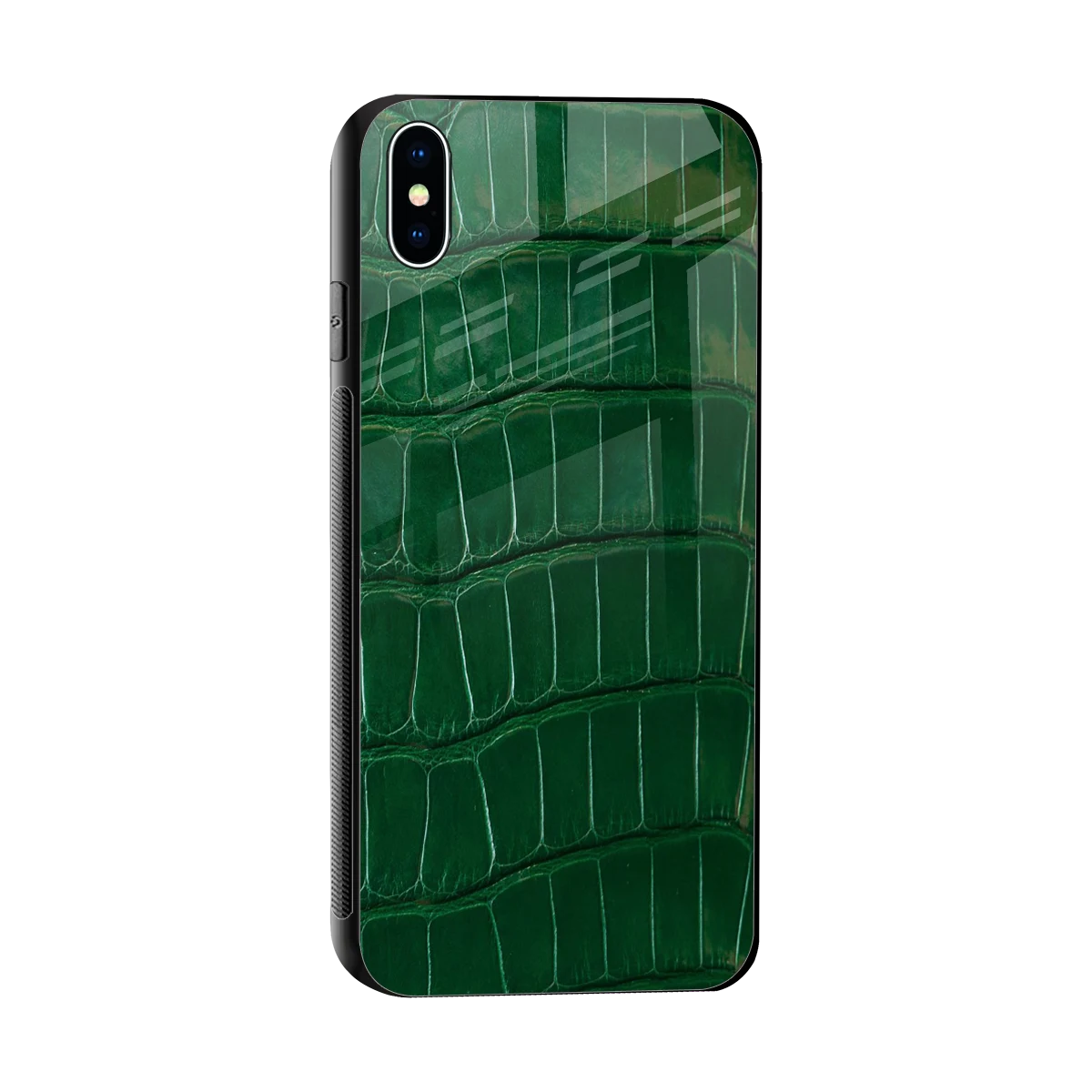 Croco Green sleek iphone xs max cover with tempered glass back and TPU edges