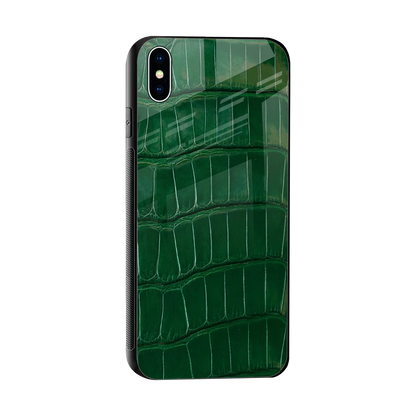 Croco Green sleek iphone xs max cover with tempered glass back and TPU edges
