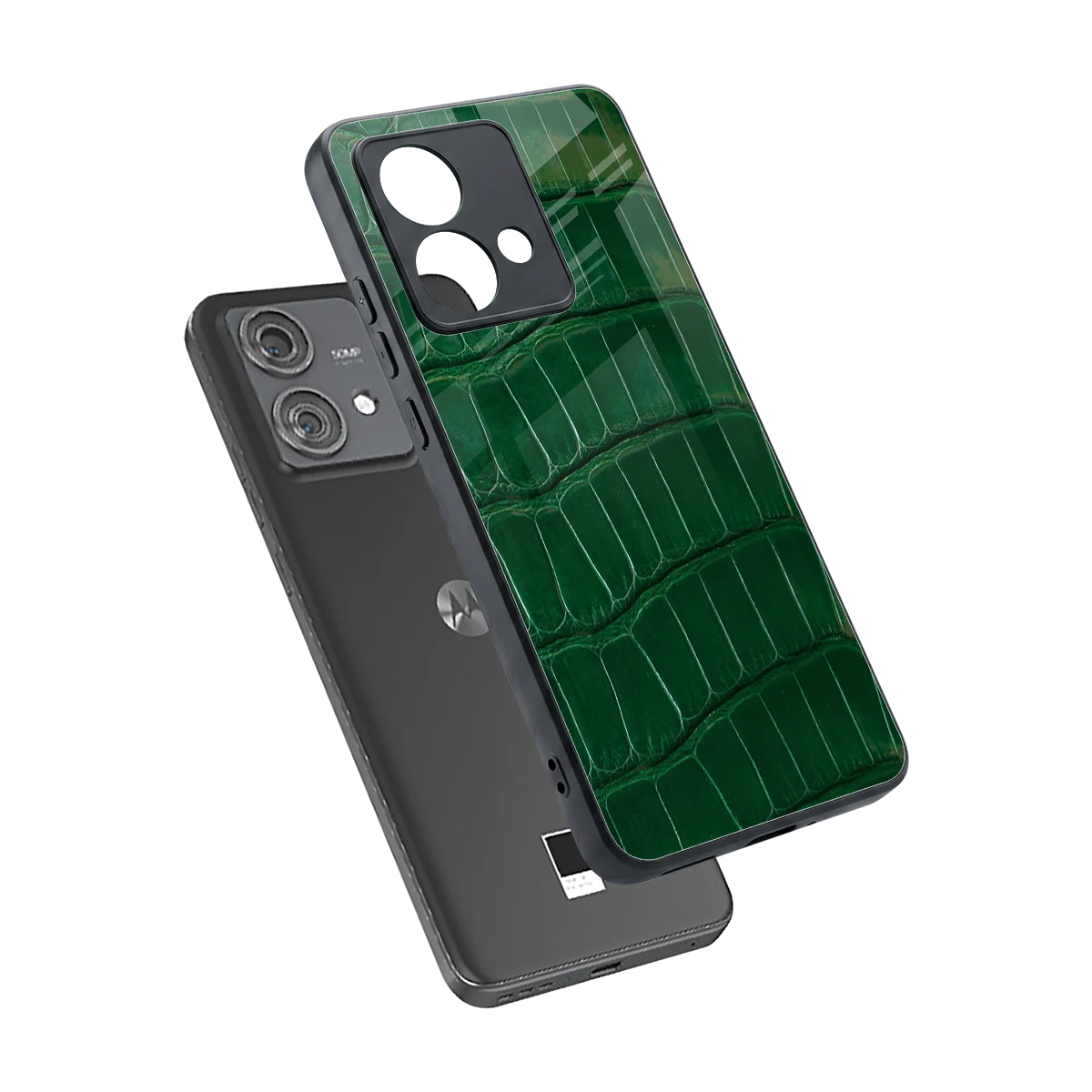 Croco Green sleek motorola edge 40 neo 5g cover with tempered glass back and TPU edges