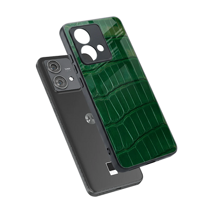 Croco Green sleek motorola edge 40 neo 5g cover with tempered glass back and TPU edges