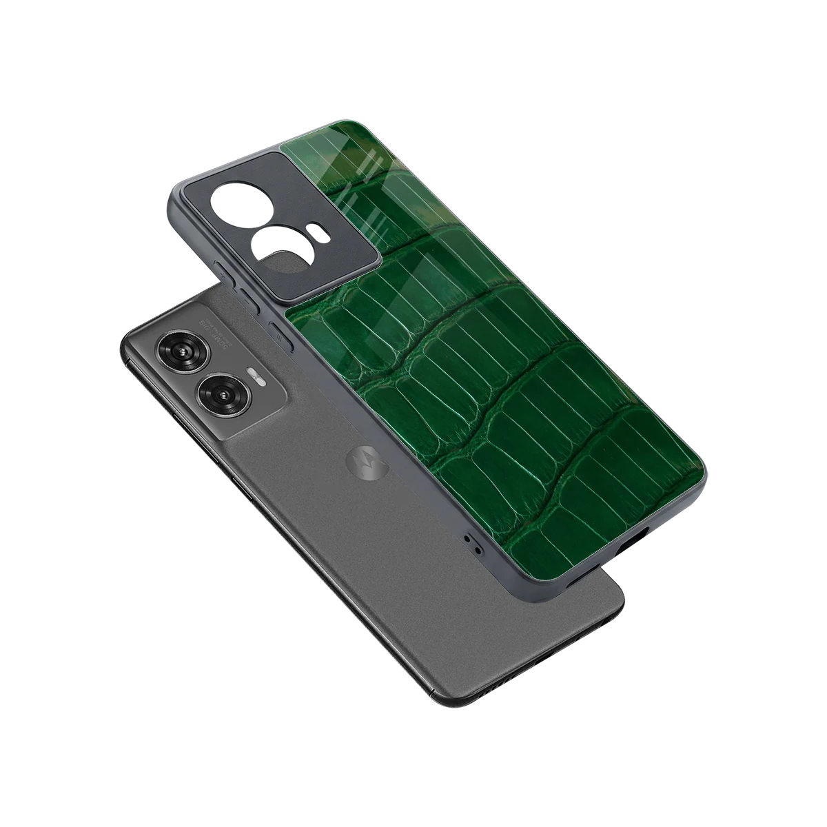 Croco Green sleek motorola edge 50 fusion cover with tempered glass back and TPU edges