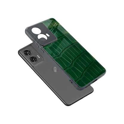 Croco Green sleek motorola edge 50 fusion cover with tempered glass back and TPU edges