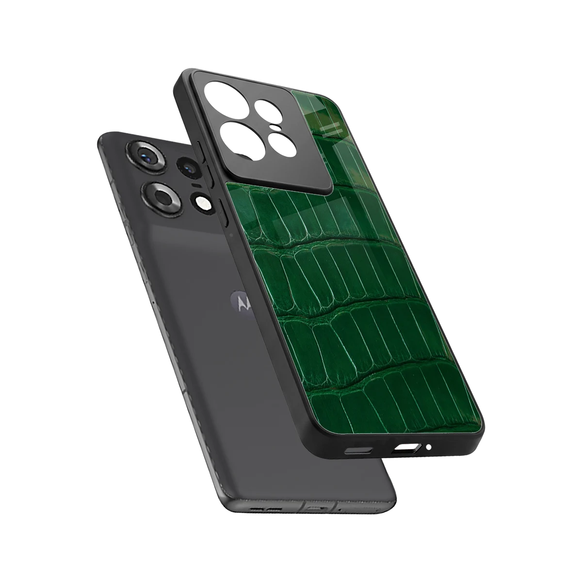 Croco Green sleek motorola edge 50 pro cover with tempered glass back and TPU edges