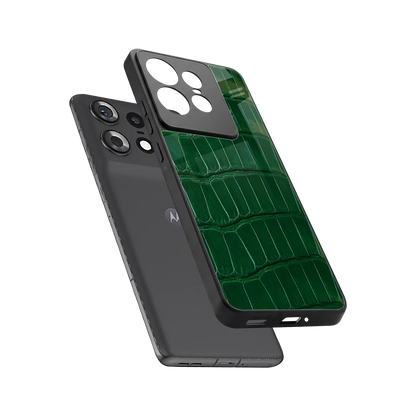 Croco Green sleek motorola edge 50 pro cover with tempered glass back and TPU edges