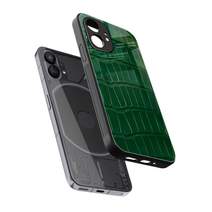 Croco Green sleek nothing phone 1 cover with tempered glass back and TPU edges