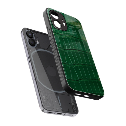 Croco Green sleek nothing phone 2 cover with tempered glass back and TPU edges
