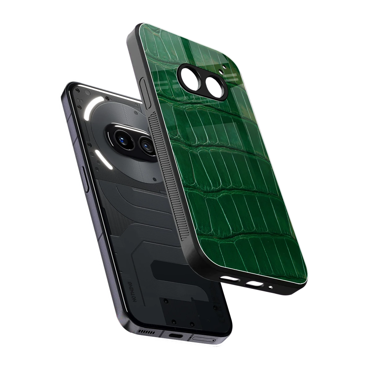 Croco Green sleek nothing phone 2a cover with tempered glass back and TPU edges