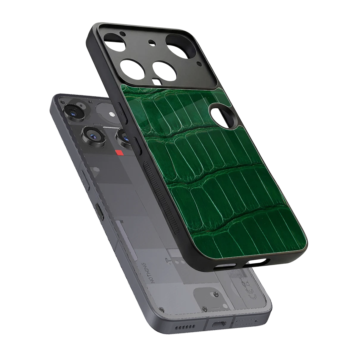 Croco Green sleek nothing phone 3 cover with tempered glass back and TPU edges