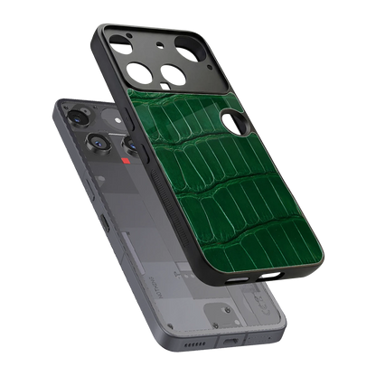 Croco Green sleek nothing phone 3 cover with tempered glass back and TPU edges