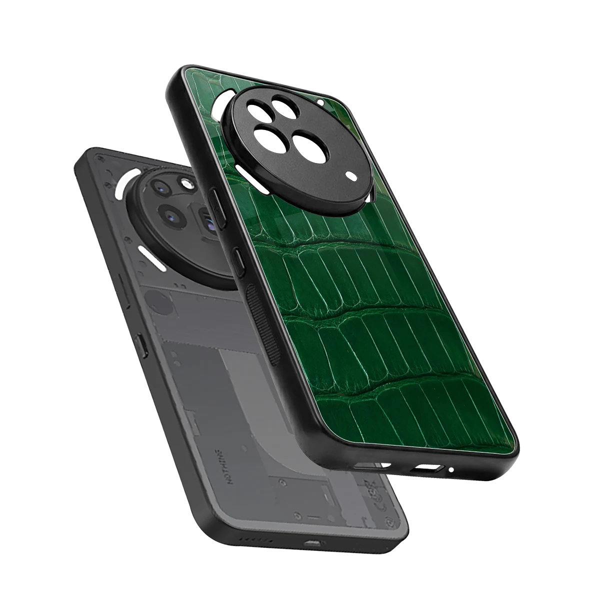 Croco Green sleek nothing phone 3a pro cover with tempered glass back and TPU edges