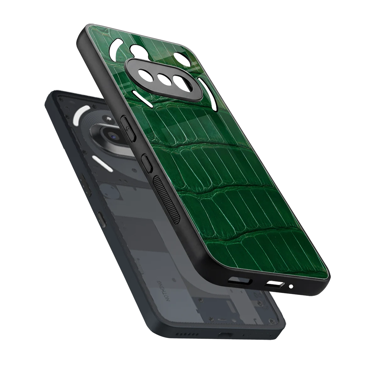 Croco Green sleek nothing phone 3a cover with tempered glass back and TPU edges