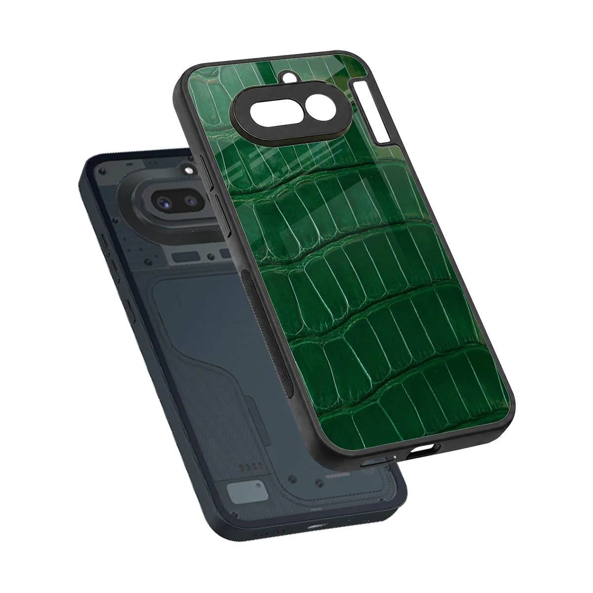 Croco Green sleek nothing phone 4a cover with tempered glass back and TPU edges