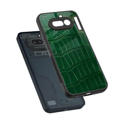 Croco Green sleek nothing phone 4a cover with tempered glass back and TPU edges