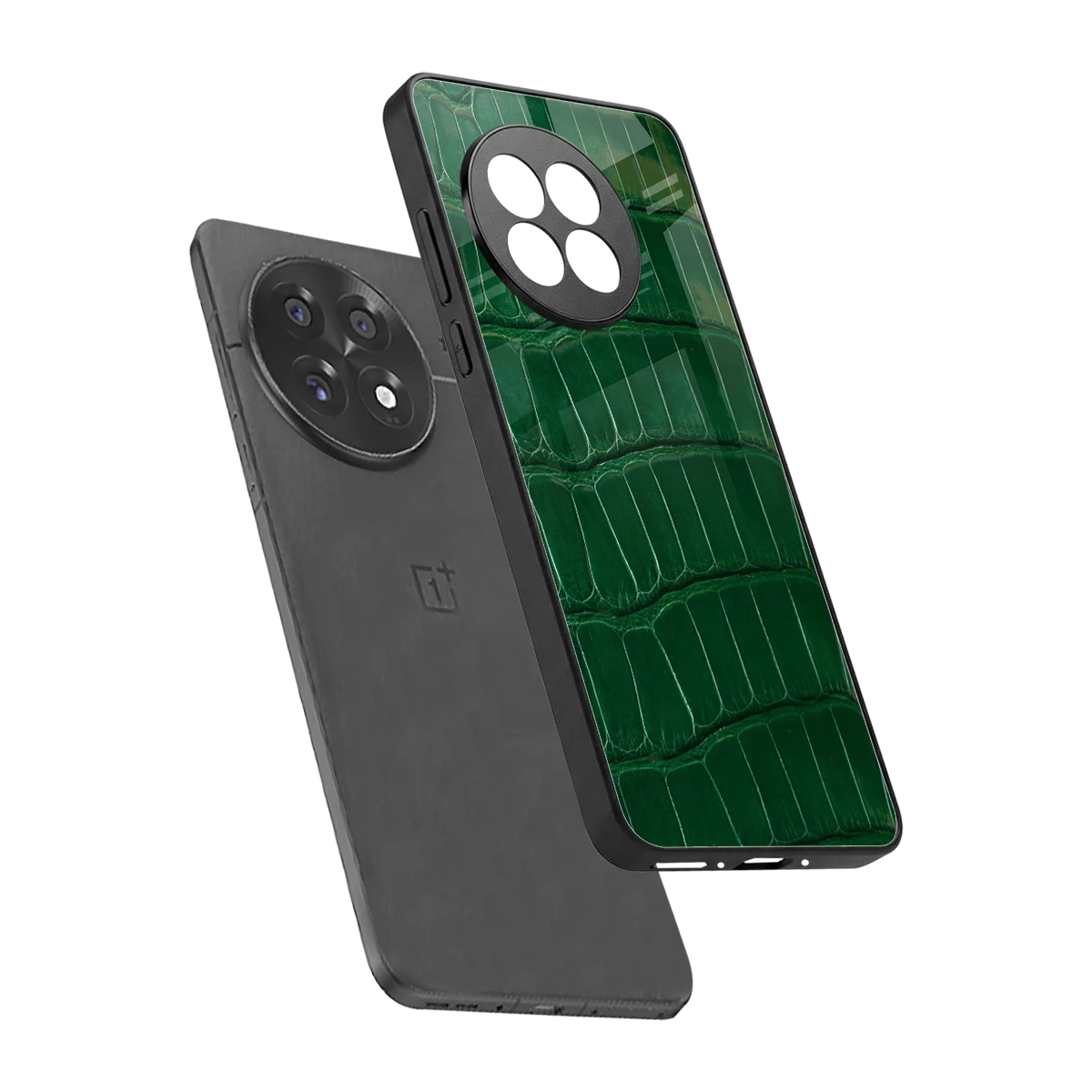 Croco Green sleek oneplus 13r cover with tempered glass back and TPU edges