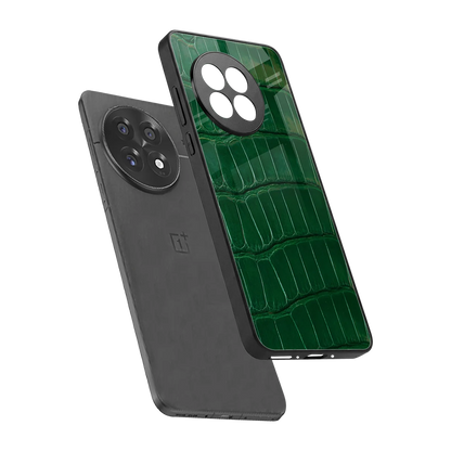 Croco Green sleek oneplus 13r cover with tempered glass back and TPU edges