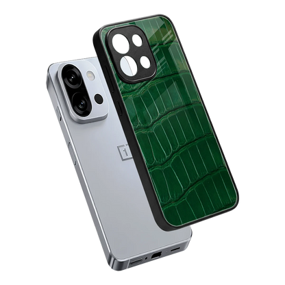 Croco Green sleek oneplus 13s cover with tempered glass back and TPU edges