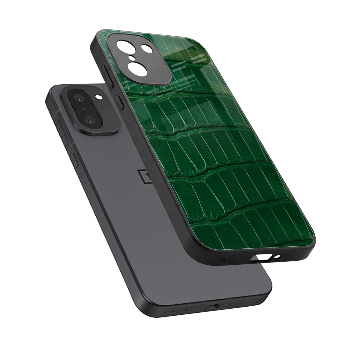 Croco Green sleek oneplus 15r cover with tempered glass back and TPU edges