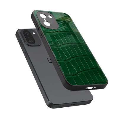 Croco Green sleek oneplus 15r cover with tempered glass back and TPU edges