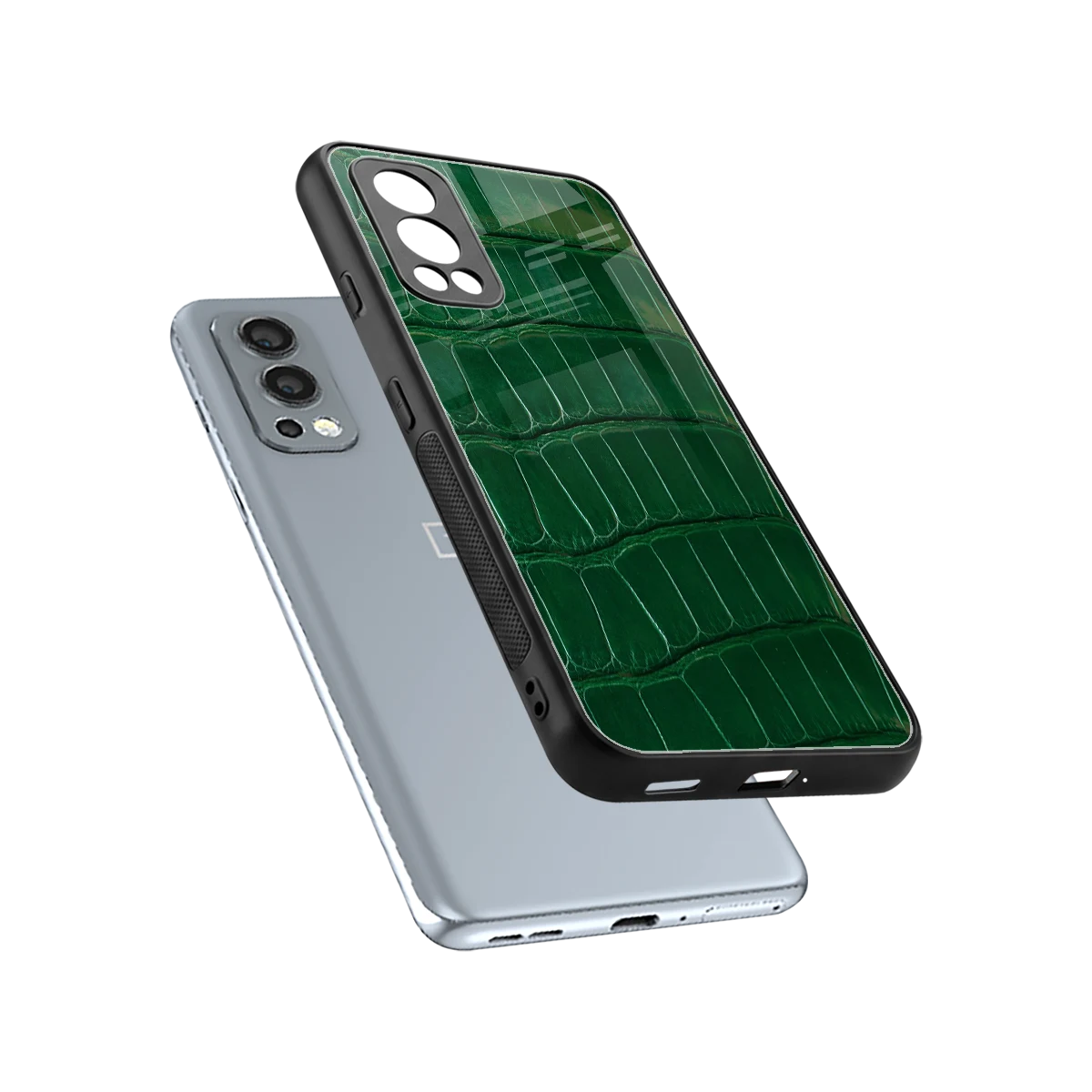 Croco Green sleek oneplus nord 2 cover with tempered glass back and TPU edges
