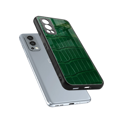 Croco Green sleek oneplus nord 2 cover with tempered glass back and TPU edges