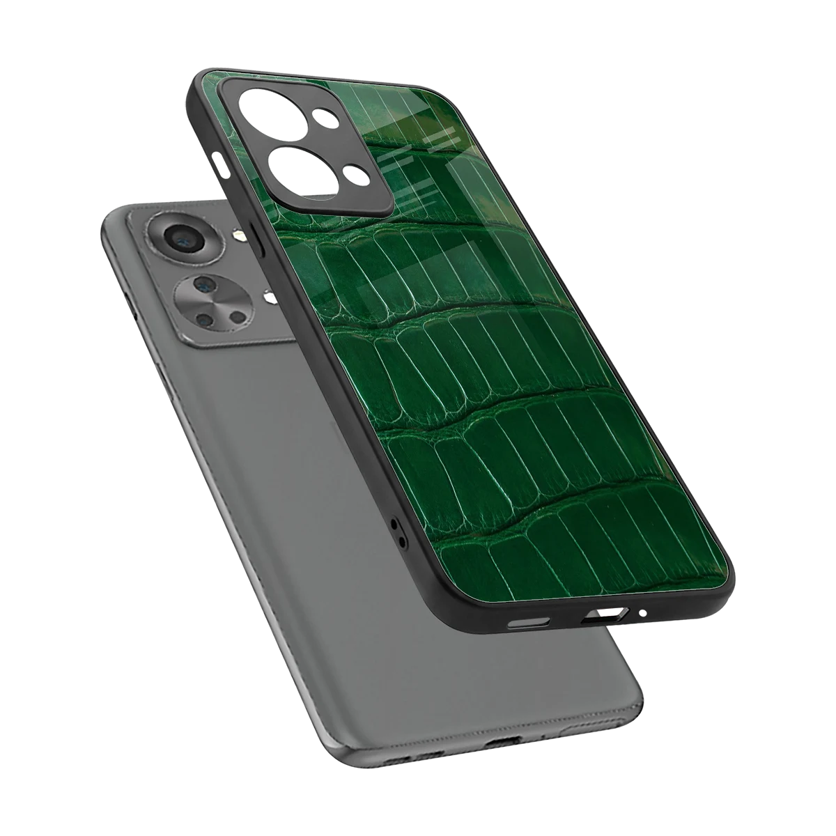 Croco Green sleek oneplus nord 2t cover with tempered glass back and TPU edges
