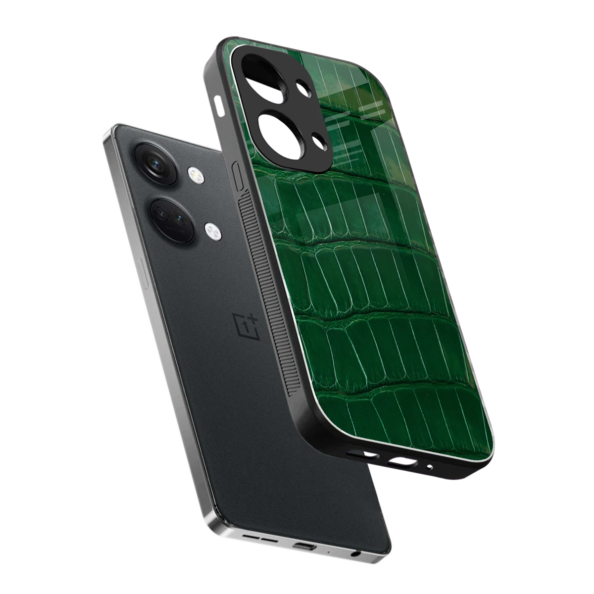 Croco Green sleek oneplus nord 3 cover with tempered glass back and TPU edges